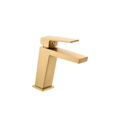 Monomando lavabo líneas cuadradas oro cepillado