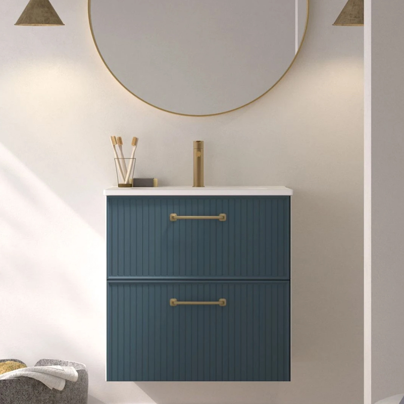 Mueble de baño colonial combinado rayas lavabo de encimera cerámica integrado. - Imagen 2