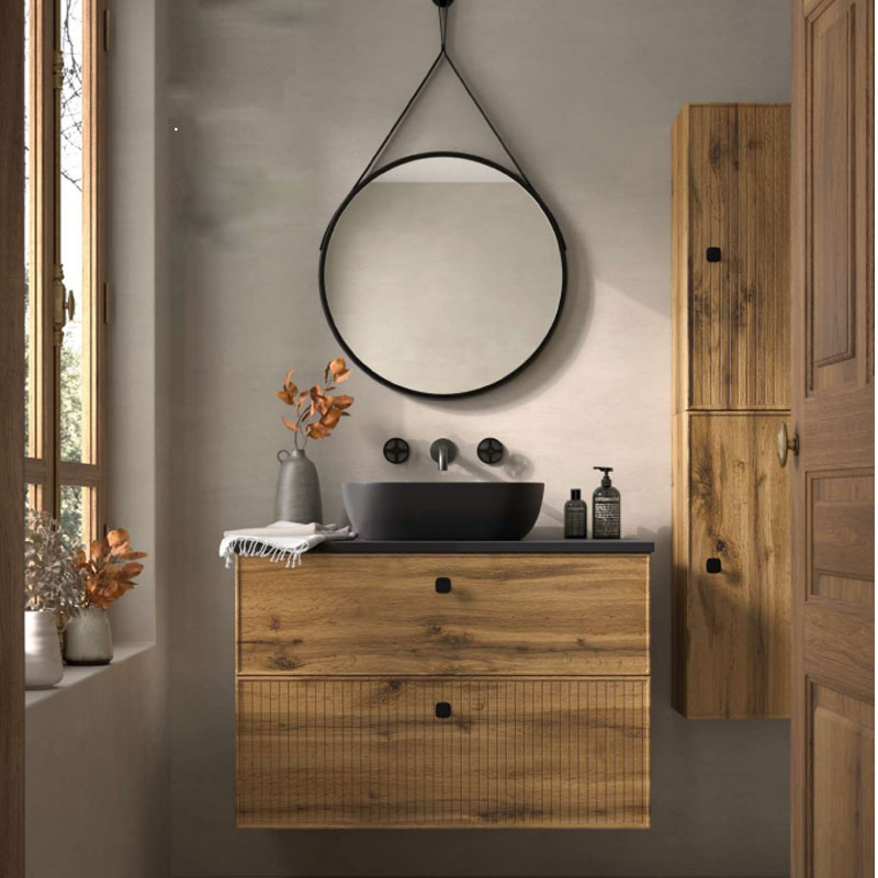 Mueble de baño colonial combinado rayas tapa y lavabo sobre encimera. - Imagen 3